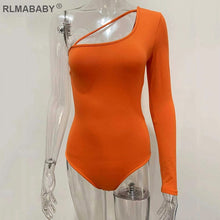 将图片加载到图库查看器,RLMABABY Single Sleeve Irregular Collar Sexy Bodysuit Women Top Spring Summer Bodycon Overalls Jumpsuit Casual Ladies Bodysuit