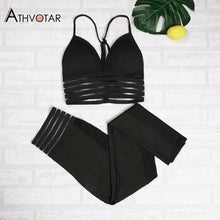 将图片加载到图库查看器,Fitness Two Piece set Women Mesh Patchwork Leggings Tracksuit Sporty Bra Outfit Workout Sporty Suit