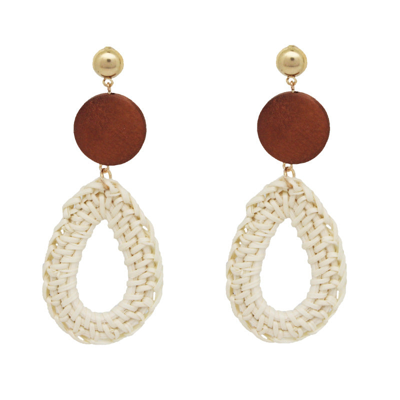 Hand-woven rattan retro tassel earrings