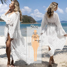 将图片加载到图库查看器，2020 Bikini Cover-ups Bohemian Dot Printed Flare Sleeve Ruffed Summer Beach Dress Chiffon Tunic Women Swimsuit Cover Up Q914
