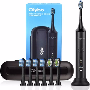 Olybo Electric Toothbrush Sonic Toothbrushes for Adults, 5 Modes 48000VPM with 6 Replacement Brush Heads and Travel Case(Cannot be sold on Amazon)