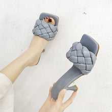 将图片加载到图库查看器，Luxury Slides Women 7cm High Heels Mules Fetish Pumps Individual Weave Leisure Blue Office Ladies Prom Slippers Women&#39;s Shoes
