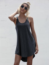 将图片加载到图库查看器，Solid Casual O-neck Sleeveless Tank Dress Women Loose Off Shoulder Asymmetrical Cotton Mini Dress Summer Streetwear Plus Size
