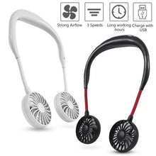 将图片加载到图库查看器，USB Rechargeable Neckband Sport Fan Lazy Neck Hanging Dual Cooling Portable Fan
