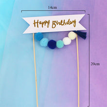 将图片加载到图库查看器，1set Plush Ball Garland Happy Birthday Cake Topper For Kids Birthday Party Baby Shower Cake Decoration Flags Party Supplies
