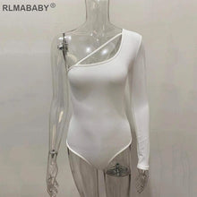 将图片加载到图库查看器，RLMABABY Single Sleeve Irregular Collar Sexy Bodysuit Women Top Spring Summer Bodycon Overalls Jumpsuit Casual Ladies Bodysuit
