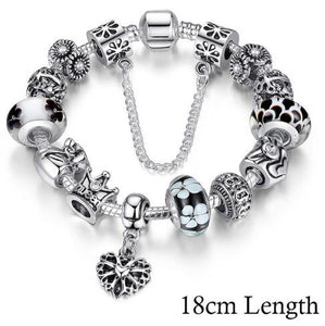 BAMOER Silver Charms Bracelet & Bangles With Queen Crown Beads PA1823