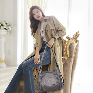 Copy of Women's bag large capacity soft PU leather handbag 2020 new trend ladies shoulder messenger bag gray