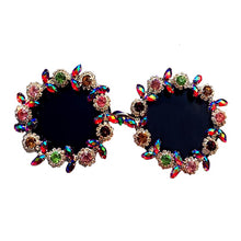 将图片加载到图库查看器，Handmade Vintage crystal Round sunglasses Crystal gems Luxury ladies Sunglasses Beach&amp;Party Women Sunglasses
