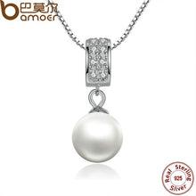 将图片加载到图库查看器，BAMOER 925 Sterling Silver Simulated Pearl Pendant Necklace Long Chain Necklace SCN030
