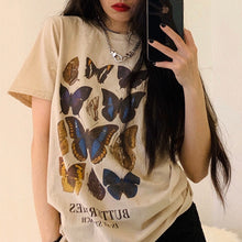将图片加载到图库查看器，VIP HJN Butterfly T Shirt Aesthetic Cotton T Shirt Women Harajuku Graphic Tees Shirt Sun Flower Butterfly Women&#39;s T-shirt
