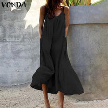 将图片加载到图库查看器，Bohemian Sundres Women Dress 2020 VONDA Summer Sleeveless Maxi Long Dress Beach Holiday Casual Loose Robe Plus Size Vestidos
