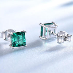 925 Sterling Silver Stud Earrings Created Nano Emerald Temperament Fashion Earring 2021 Trend Party Fine Jewelry Gift  for Women