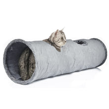 将图片加载到图库查看器，Gray Collapsible Cat Tunnel Funny Plush Cat Tunnel Kitten Play Tube with Ball Interactive Toy Ball Cat Pet Toy
