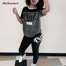将图片加载到图库查看器，Pink Printing Women&#39;S Outfits Short Sleeve T-Shirts And Long Pants 2 Piece Set Fitness Plus Size XXXL Women&#39;S Summer Tracksuit
