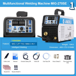 ANDELI MIG-270SE 3 in 1 tig mig Welder 110V/220V MIG TIG MMA Welding Machine Gasless Welder Mig Welding Machine