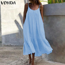 将图片加载到图库查看器，Bohemian Sundres Women Dress 2020 VONDA Summer Sleeveless Maxi Long Dress Beach Holiday Casual Loose Robe Plus Size Vestidos
