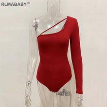 将图片加载到图库查看器，RLMABABY Single Sleeve Irregular Collar Sexy Bodysuit Women Top Spring Summer Bodycon Overalls Jumpsuit Casual Ladies Bodysuit
