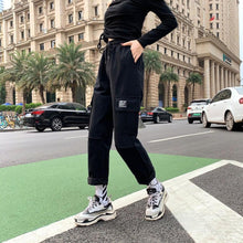 将图片加载到图库查看器，harajuku zipper streetwear women casual harem pants with chain New solid black pant cool fashion hip hop long trousers
