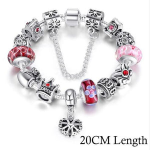 BAMOER Silver Charms Bracelet & Bangles With Queen Crown Beads PA1823