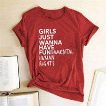 将图片加载到图库查看器，Feminist Feminism T Shirt Girls Just Wanna Have Fundamental Human Rights Letter Print T Shirt Women Short Sleeve Summer Tops Tee
