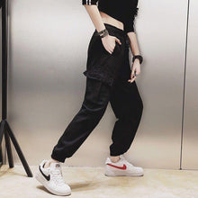 将图片加载到图库查看器，harajuku zipper streetwear women casual harem pants with chain New solid black pant cool fashion hip hop long trousers
