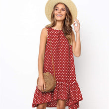 将图片加载到图库查看器，Lossky Women Summer Dress Polka Dot Chiffon Sleeveless Beach Mini Casual Yellow Sundress 2020 Fashion Plus Size Dress For Women
