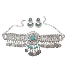 将图片加载到图库查看器，Sarah Turkish Ethnic Bead Drop Jhumka India Big Earrings Choker Neckace For Women Collar Egypt Afghan Gypsy African Tribal Jewelry Set
