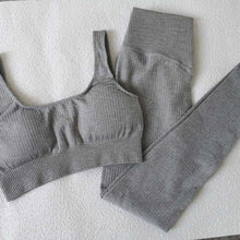 将图片加载到图库查看器，2PCS/Set Seamless Fitness Women Yoga Suit High Stretchy Workout Sport Set Padded Sports Bra High Waist Sports Legging Gym
