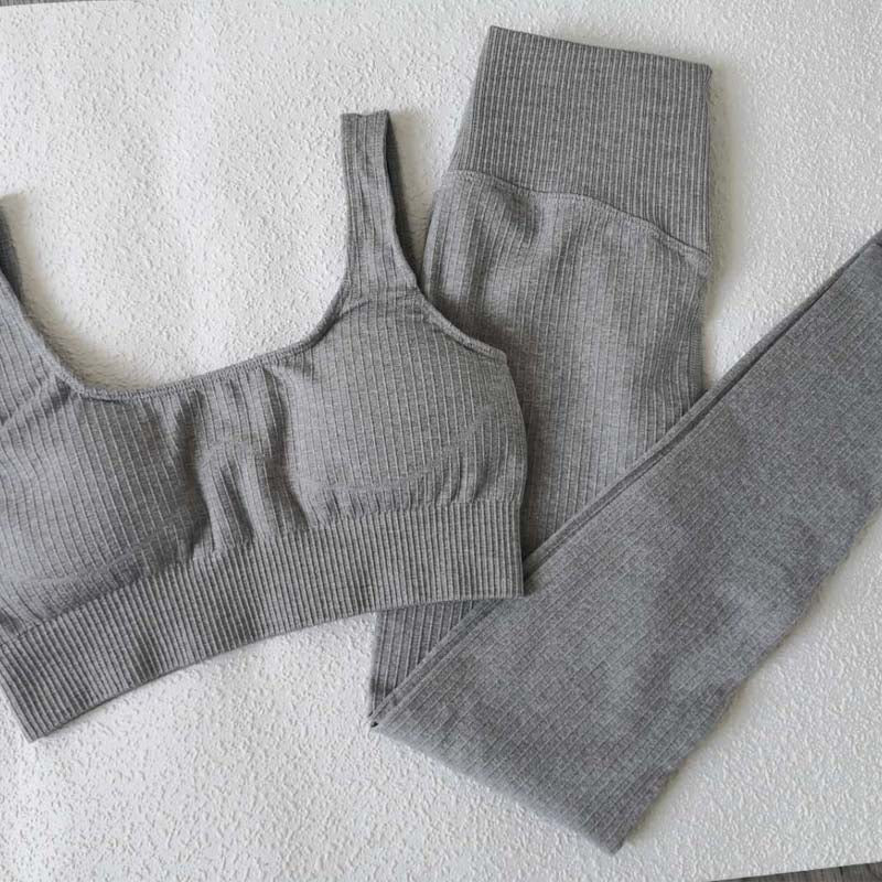 2PCS/Set Seamless Fitness Women Yoga Suit High Stretchy Workout Sport Set Padded Sports Bra High Waist Sports Legging Gym