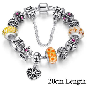 BAMOER Silver Charms Bracelet & Bangles With Queen Crown Beads PA1823