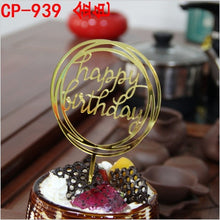 将图片加载到图库查看器，Glitter Happy Birthday Cake Topper Acrylic Letter Gold Silver Cake Top Flag Decoration for Boy Birthday Party Wedding Supplies
