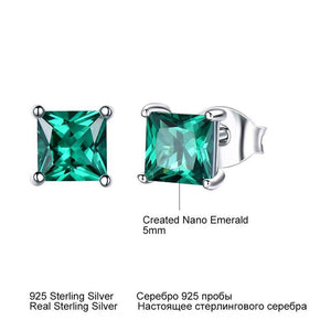 925 Sterling Silver Stud Earrings Created Nano Emerald Temperament Fashion Earring 2021 Trend Party Fine Jewelry Gift  for Women