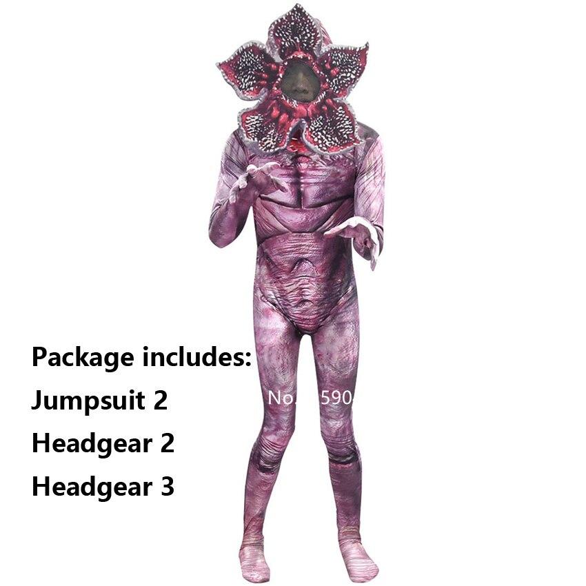 Halloween Women Men Scary Demogorgon Biochemical Zombie Cosplay Costume Mask Headgear Set Carnival Digusting Men-eater Outfit