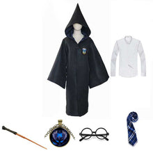 将图片加载到图库查看器，Girls Women Magic School Uniform Godric Hermione Robe Cloak Party Cosplay And Skirt Scarf Wand Kids Adult Halloween Costume
