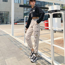 将图片加载到图库查看器，harajuku zipper streetwear women casual harem pants with chain New solid black pant cool fashion hip hop long trousers
