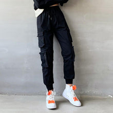 将图片加载到图库查看器，harajuku zipper streetwear women casual harem pants with chain New solid black pant cool fashion hip hop long trousers
