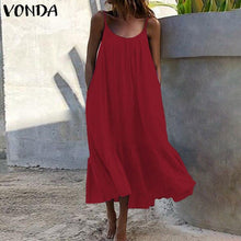 将图片加载到图库查看器，Bohemian Sundres Women Dress 2020 VONDA Summer Sleeveless Maxi Long Dress Beach Holiday Casual Loose Robe Plus Size Vestidos
