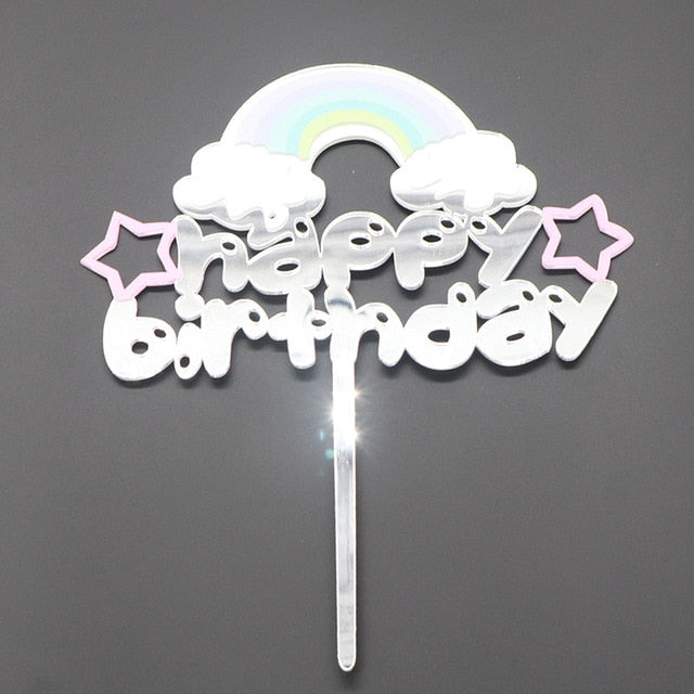 Gold Unicorn Acrylic Cake Topper Flamingo Happy Birthday Cupcake Topper For Baby Shower Mermaid Unicorn Party Cake Decorations