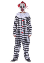 将图片加载到图库查看器，Clown Costume Rhombic Clown Adult Masquerade Costume Halloween Cosplay Amusement Park Black and White Unisex Jumpsuits &amp; Rompers
