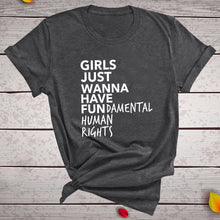 将图片加载到图库查看器，Feminist Feminism T Shirt Girls Just Wanna Have Fundamental Human Rights Letter Print T Shirt Women Short Sleeve Summer Tops Tee
