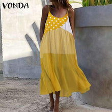 将图片加载到图库查看器，Bohemian Sundres Women Dress 2020 VONDA Summer Sleeveless Maxi Long Dress Beach Holiday Casual Loose Robe Plus Size Vestidos
