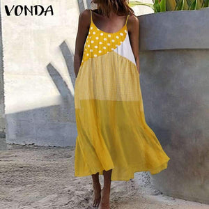 Bohemian Sundres Women Dress 2020 VONDA Summer Sleeveless Maxi Long Dress Beach Holiday Casual Loose Robe Plus Size Vestidos