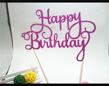 将图片加载到图库查看器，Glitter Happy Birthday Cake Topper Acrylic Letter Gold Silver Cake Top Flag Decoration for Boy Birthday Party Wedding Supplies
