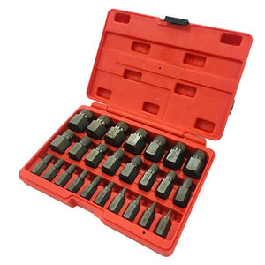 25pc Multi Spline Screw Extractor Hex Head Bit Socket Wrench Bolt Remover Set