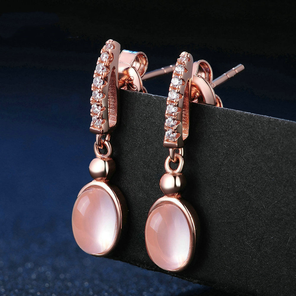 Oval pink crystal earrings
