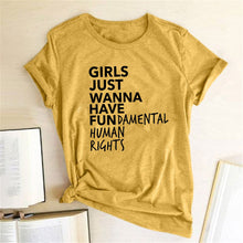 将图片加载到图库查看器，Feminist Feminism T Shirt Girls Just Wanna Have Fundamental Human Rights Letter Print T Shirt Women Short Sleeve Summer Tops Tee
