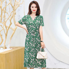将图片加载到图库查看器，Plus Size XL-6XL 2020 New Women Summer Long Dress Slim Flowers Print Dress Women High Quality V-Neck Short Sleeve Casual Dress
