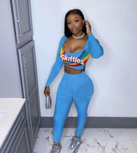 将图片加载到图库查看器，QYQ Skittles Candy Booty Two Piece Set Women Top And Pants Cute Bodycon Leggings Sport Plus Size Snack Fruity Gusher Long Sleeve
