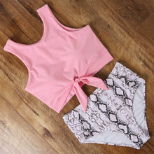 将图片加载到图库查看器，High Waist Bikini Leopard Swimsuit Women Bikini 2020 Floral Swimsuit Print High Neck Bikini Push Up Swimwear Snake Bathing Suit
